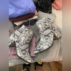 Faux snakeskin booties